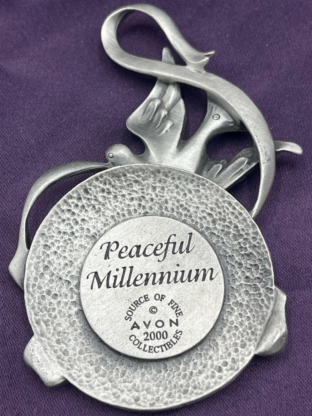VTG Avon Annual Solid Pewter Ornament: “Year 2000” Peaceful Millennium with Dove